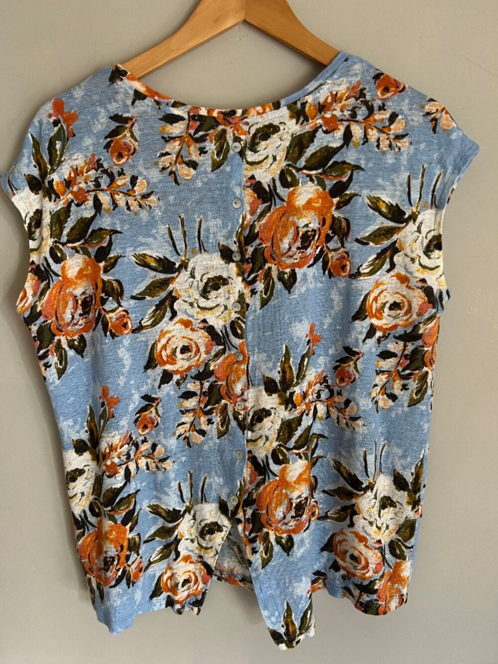 Joie | Large | 100% Linen | Split Back | Dainty Blue Orange Floral | Relaxed Top - Picture 3 of 5